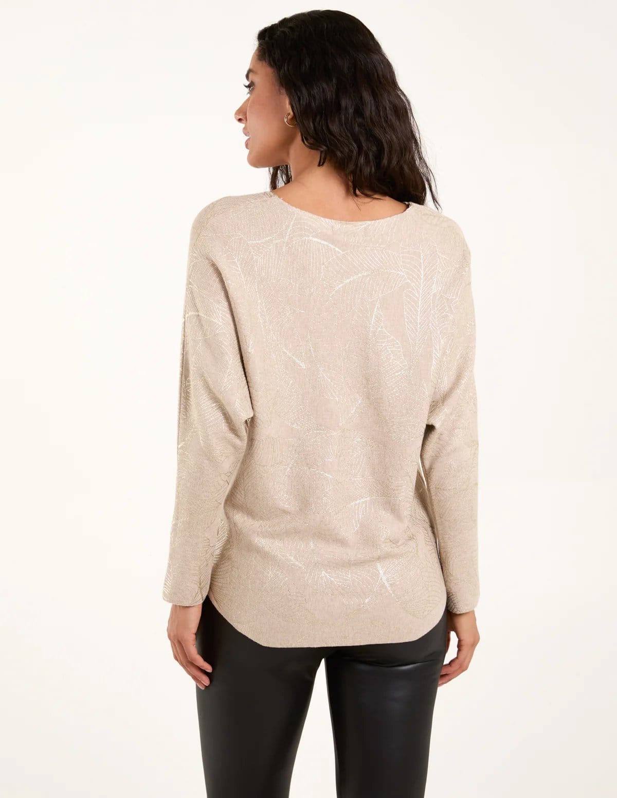 Blue Vanilla Foil Leaf Print Round Neck Jumper - 4