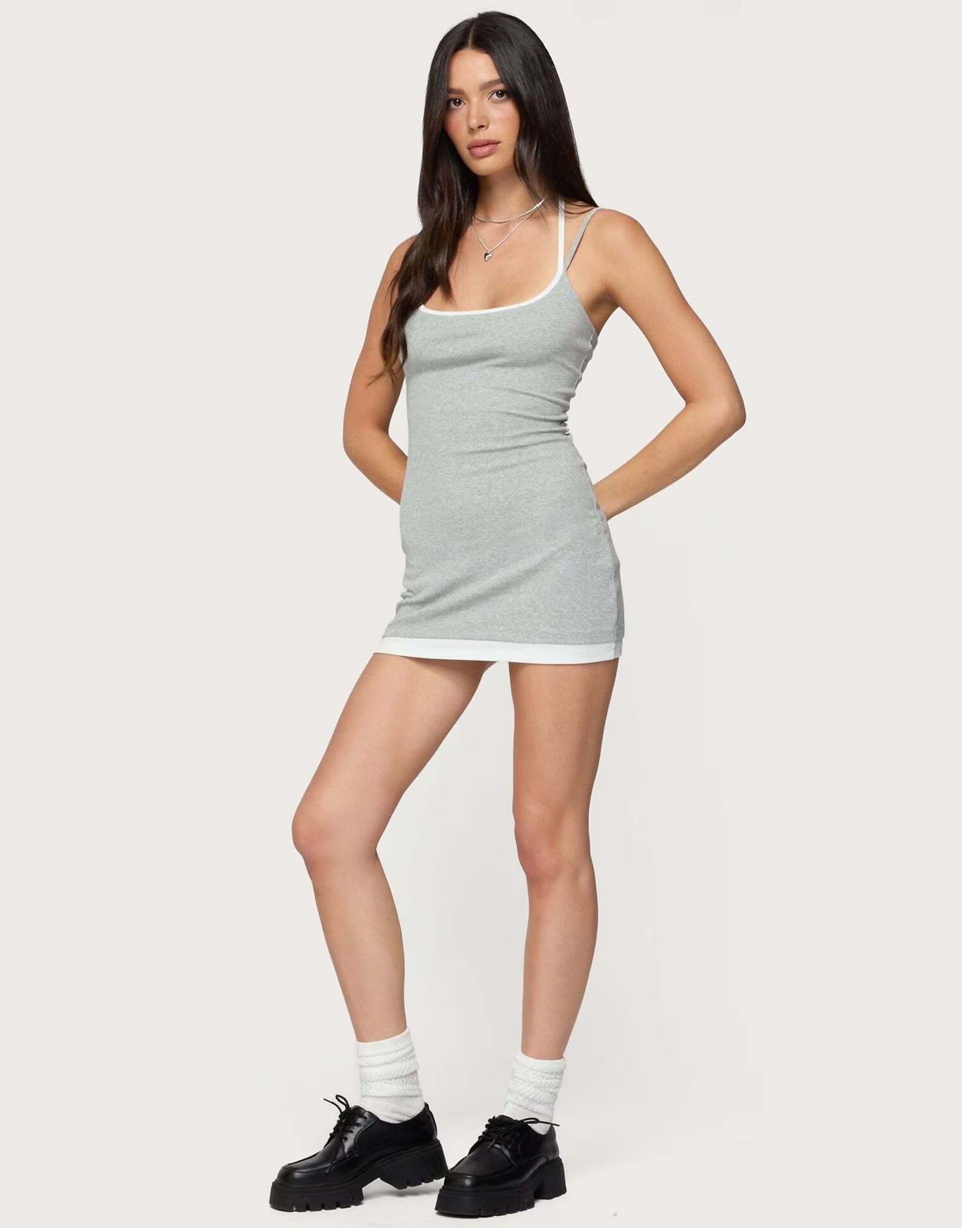 ASOS ASOS Edikted Contrast Layered Halter Mini Dress in Gray Melange