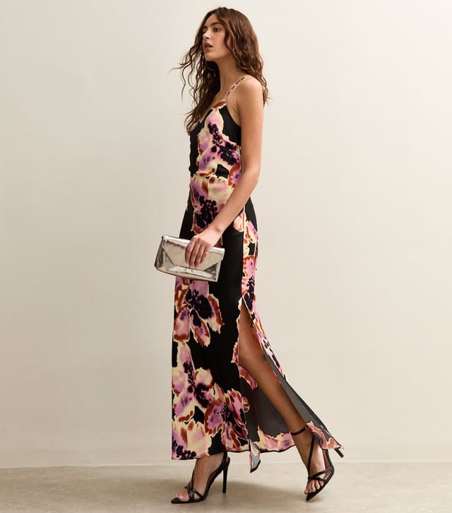 New Look Women's Black Floral Print Low Back Midi Dress New Look - 2