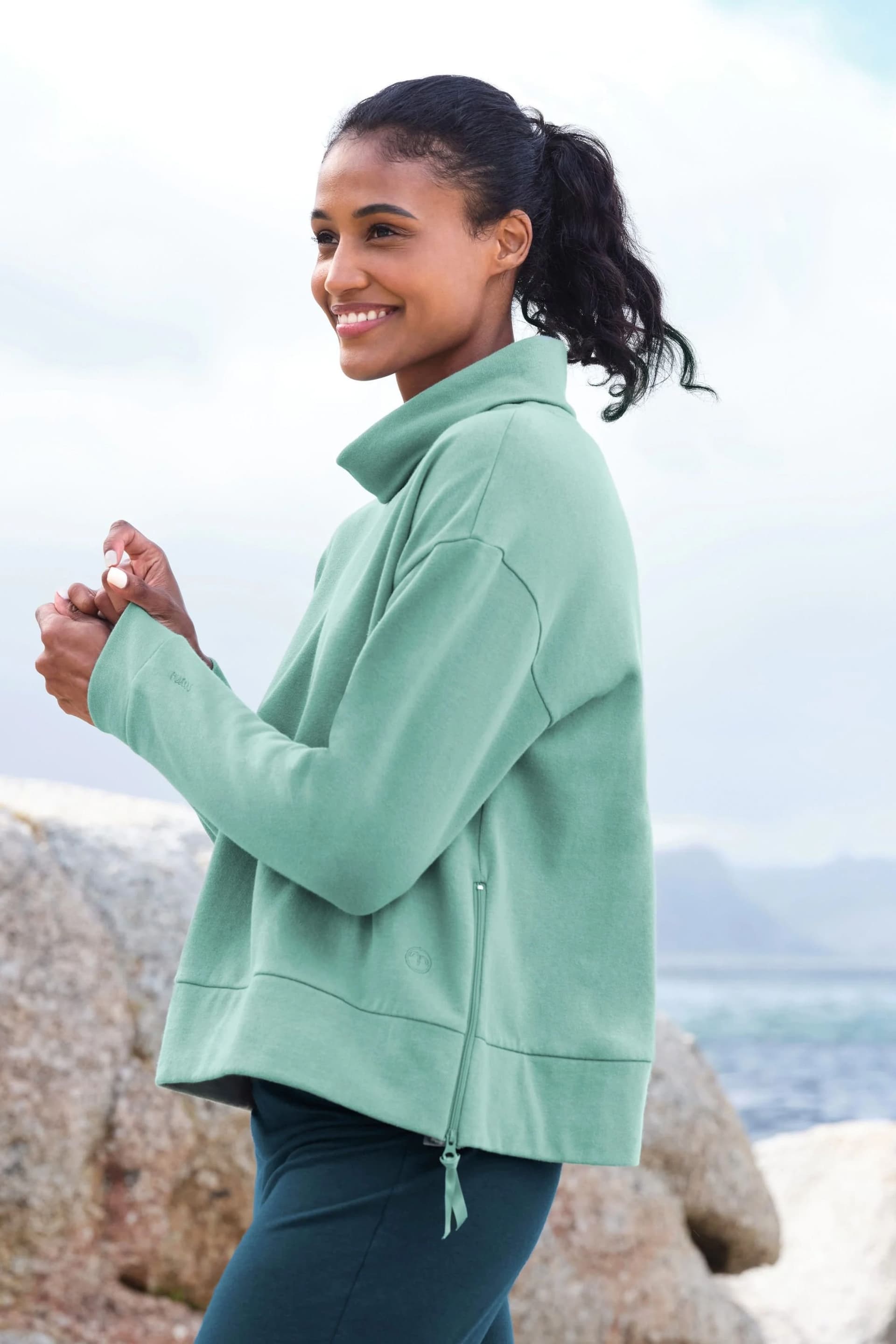 WoolOvers WoolOvers Women's Valley Cowl Neck Boxy Sweatshirt in Green