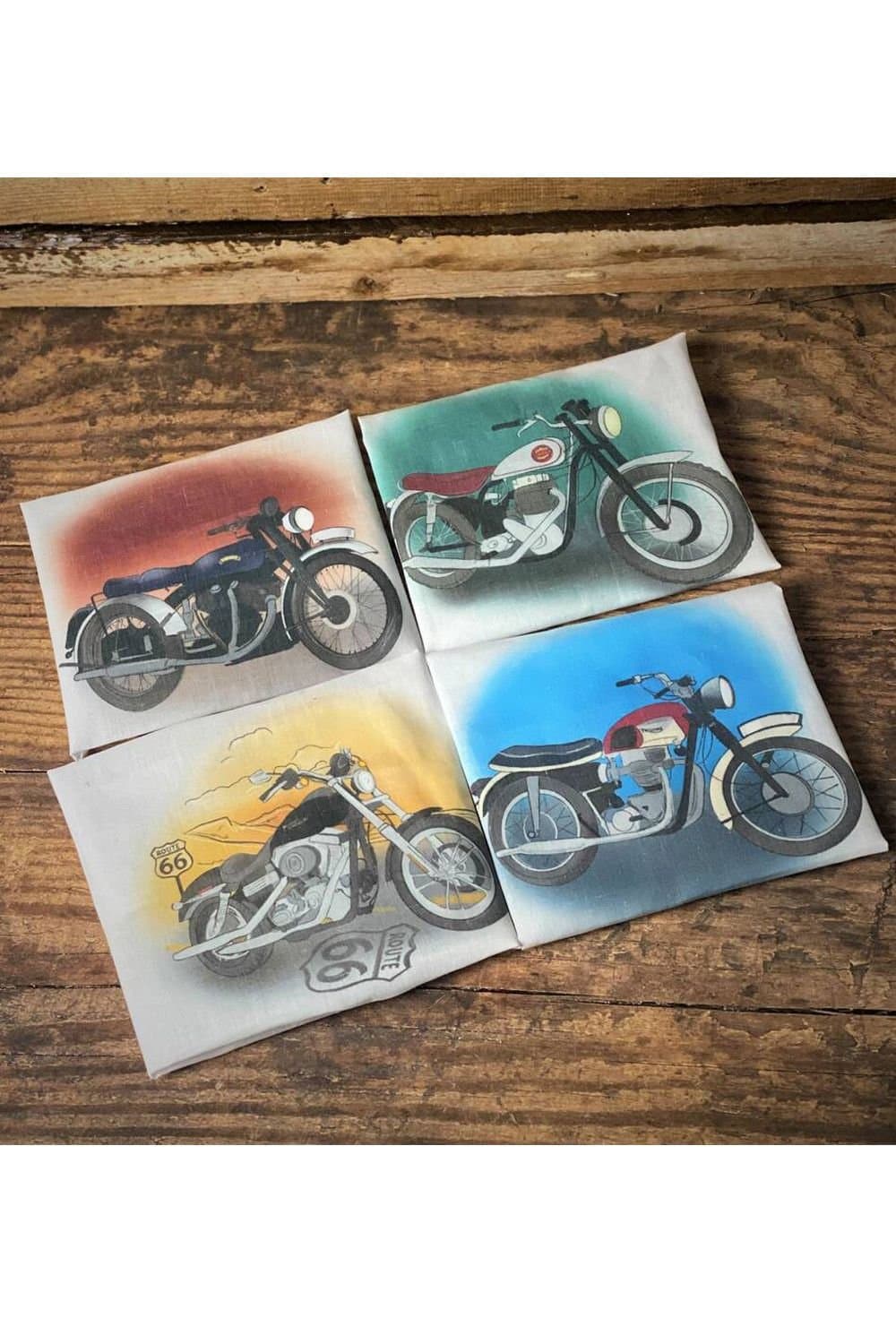 Afewhometruths Afewhometruths Men's Personalised Set Of Four Handkerchiefs With Classic Motorbikes