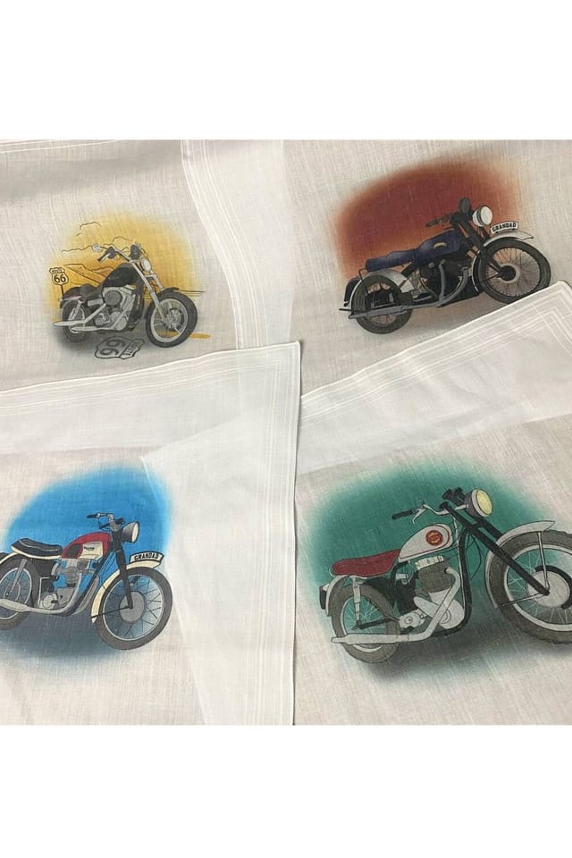 Afewhometruths Afewhometruths Men's Personalised Set Of Four Handkerchiefs With Classic Motorbikes - 2
