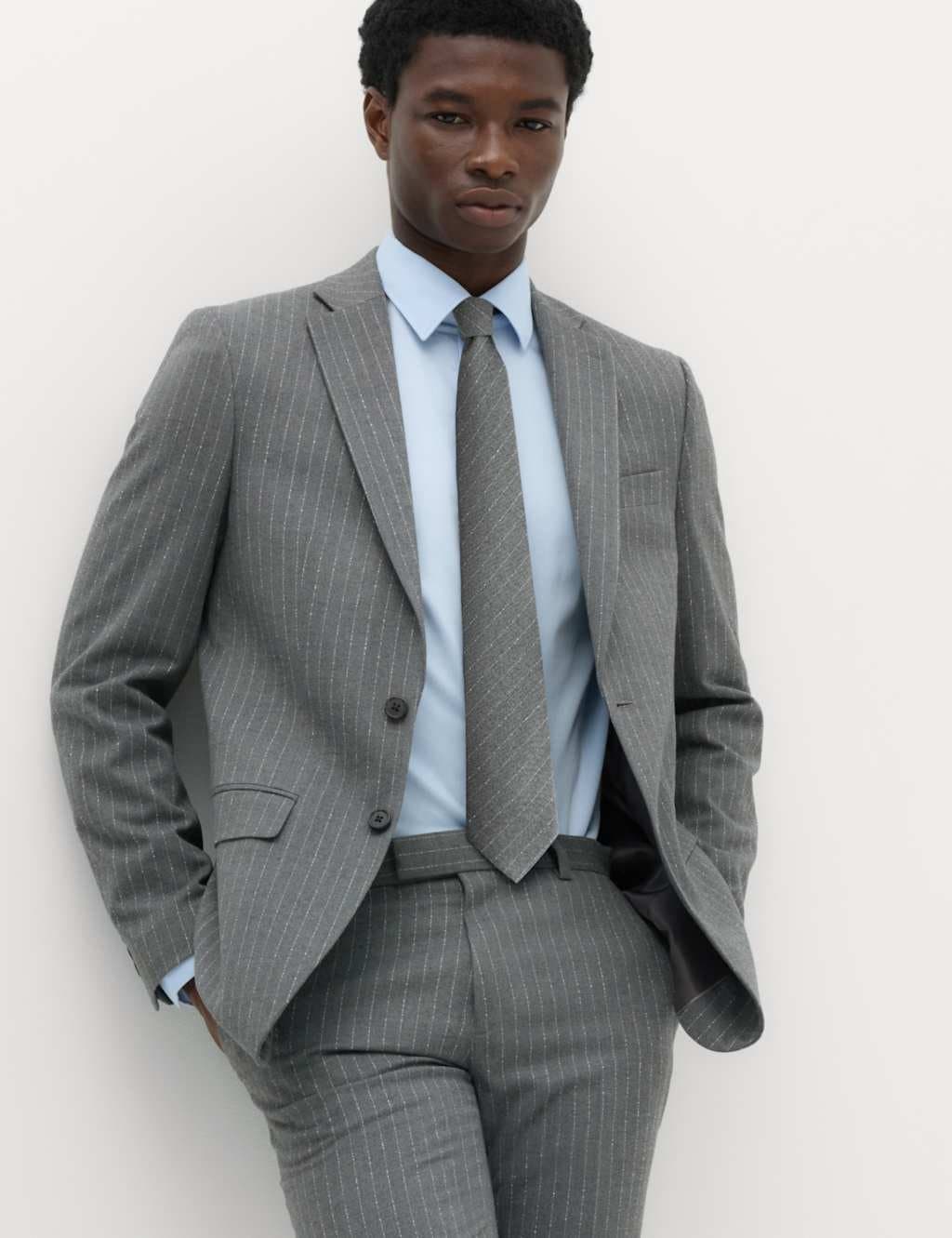 Marks & Spencer M&S Slim Fit Pin Stripe Stretch Suit Jacket Dark Grey
