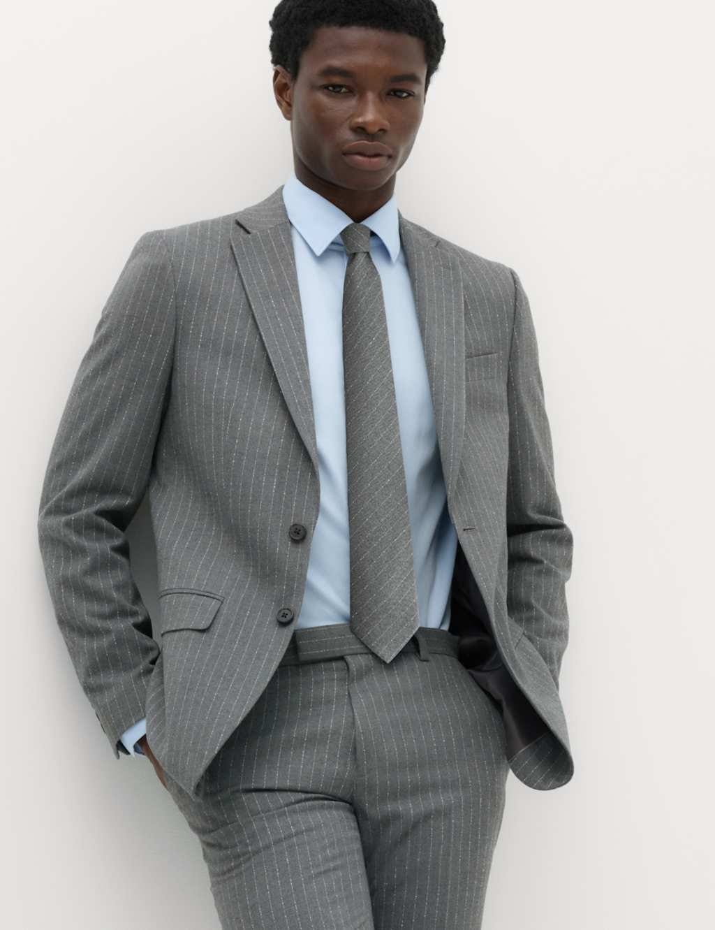 M&S Slim Fit Pin Stripe Stretch Suit Jacket Dark Grey