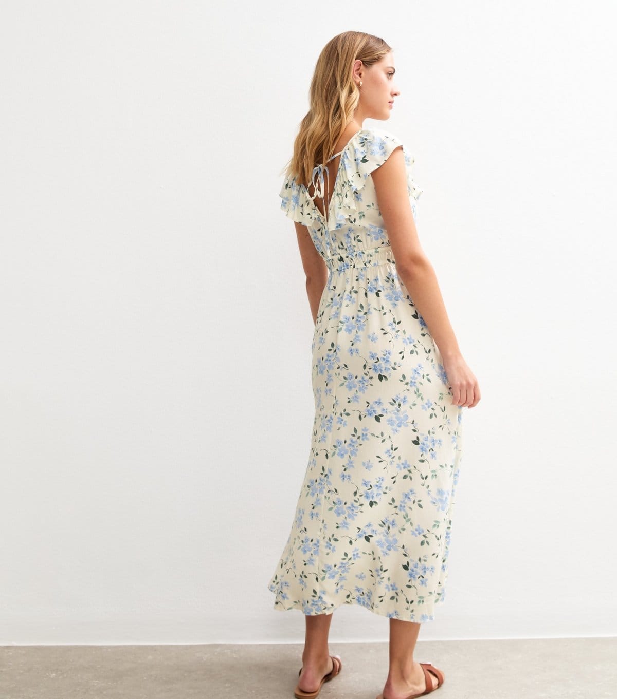 New Look Women's Cream Floral Print Frill Trim Midi Dress New Look - 4