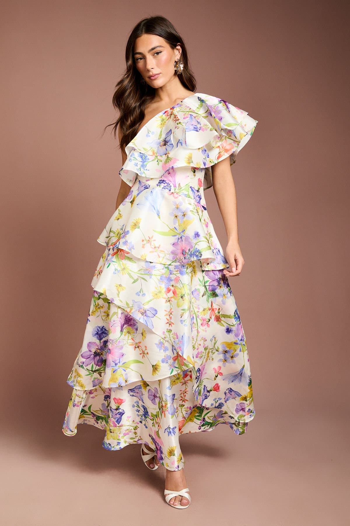 Coast Coast Women's Glossy Printed Frill One Shoulder Maxi Dress