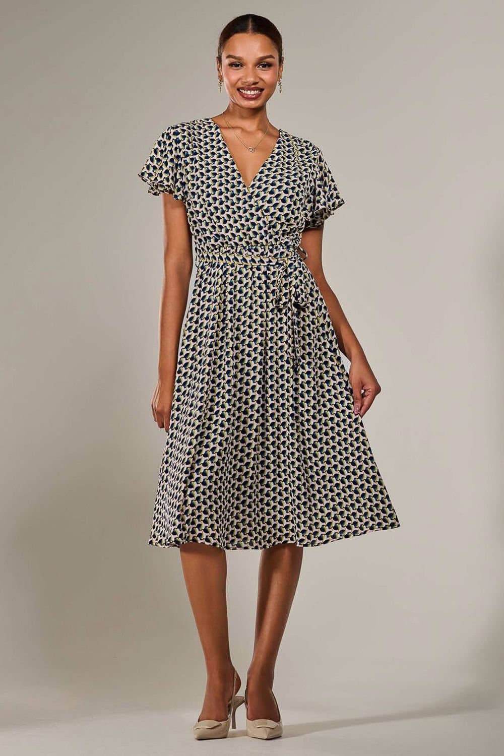 Jolie Moi Jolie Moi Women's Short Sleeve Side Tie Midi Dress in Light Pink