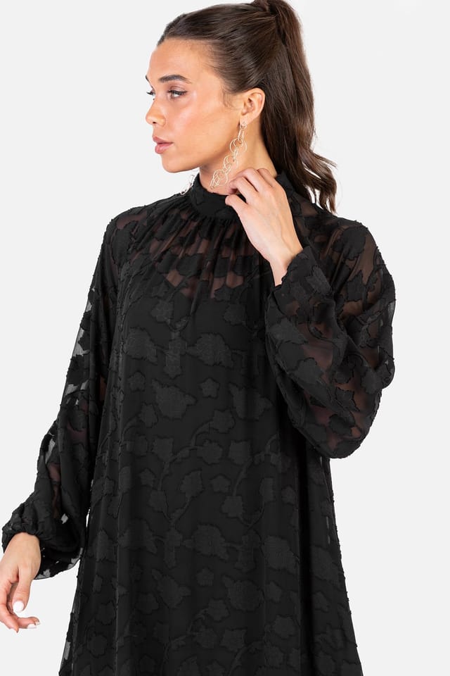 Anaya with Love Anaya with Love Women's Floral Burnout Long Sleeve Trapeze Midaxi Dress in Black - 3