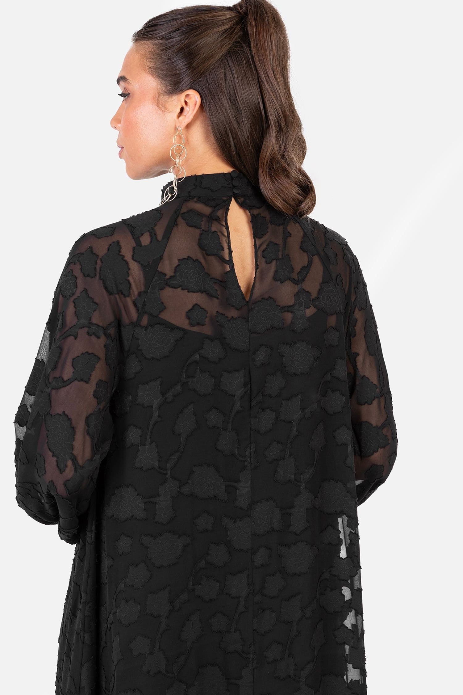 Anaya with Love Anaya with Love Women's Floral Burnout Long Sleeve Trapeze Midaxi Dress in Black - 4