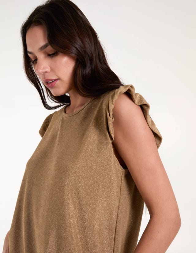Blue Vanilla Frill Sleeve Metallic Top - 2