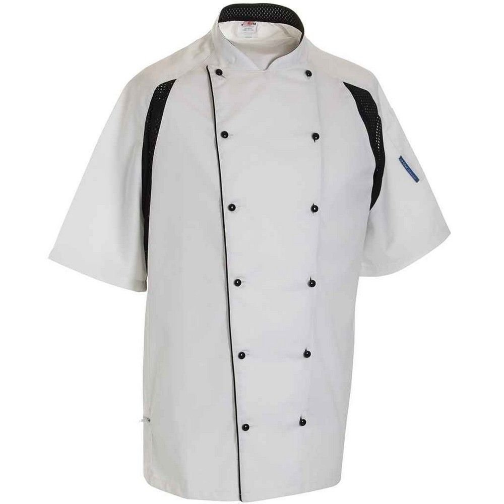 Le Chef Le Chef Men's Executive Contrast Detail Short-Sleeved Chef Jacket in White - 1