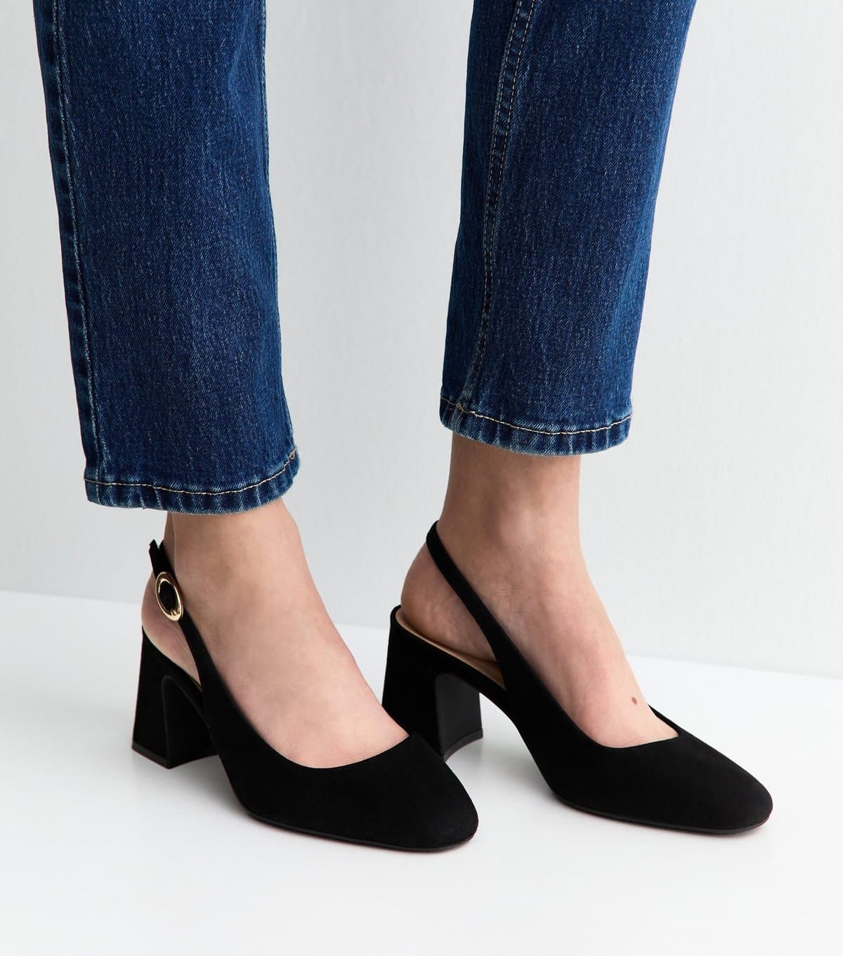 New Look Women's Wide Fit Black Faux Suede Slingback Pumps Vegan New Look