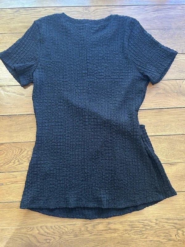 New Look New Look Black Textured Top Size 14 Short Sleeve Stretch Peplum Style Blouse