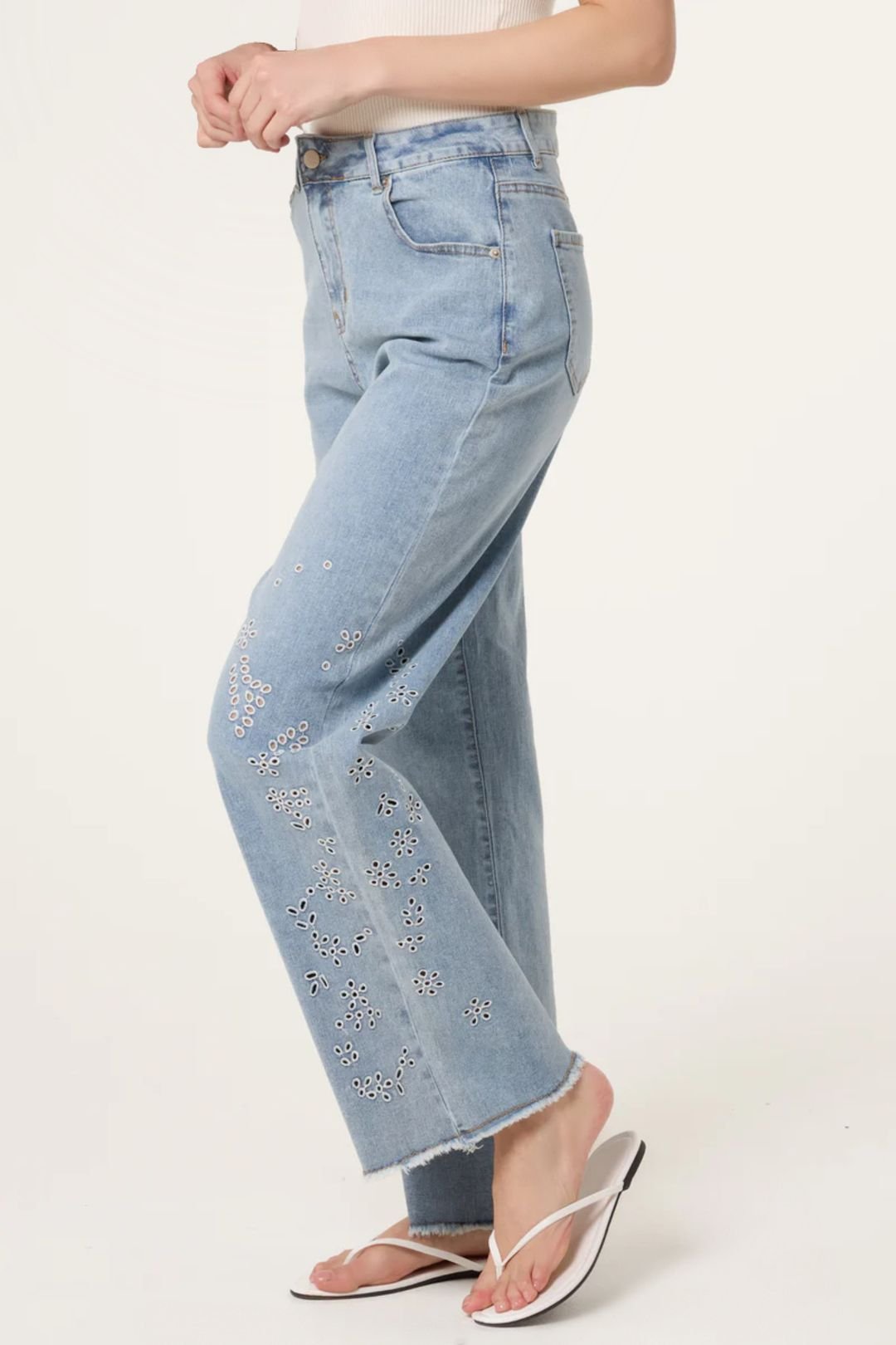 Aftershock London Aftershock London Women's Eyelet Embroidered Jeans in Light Blue - 3