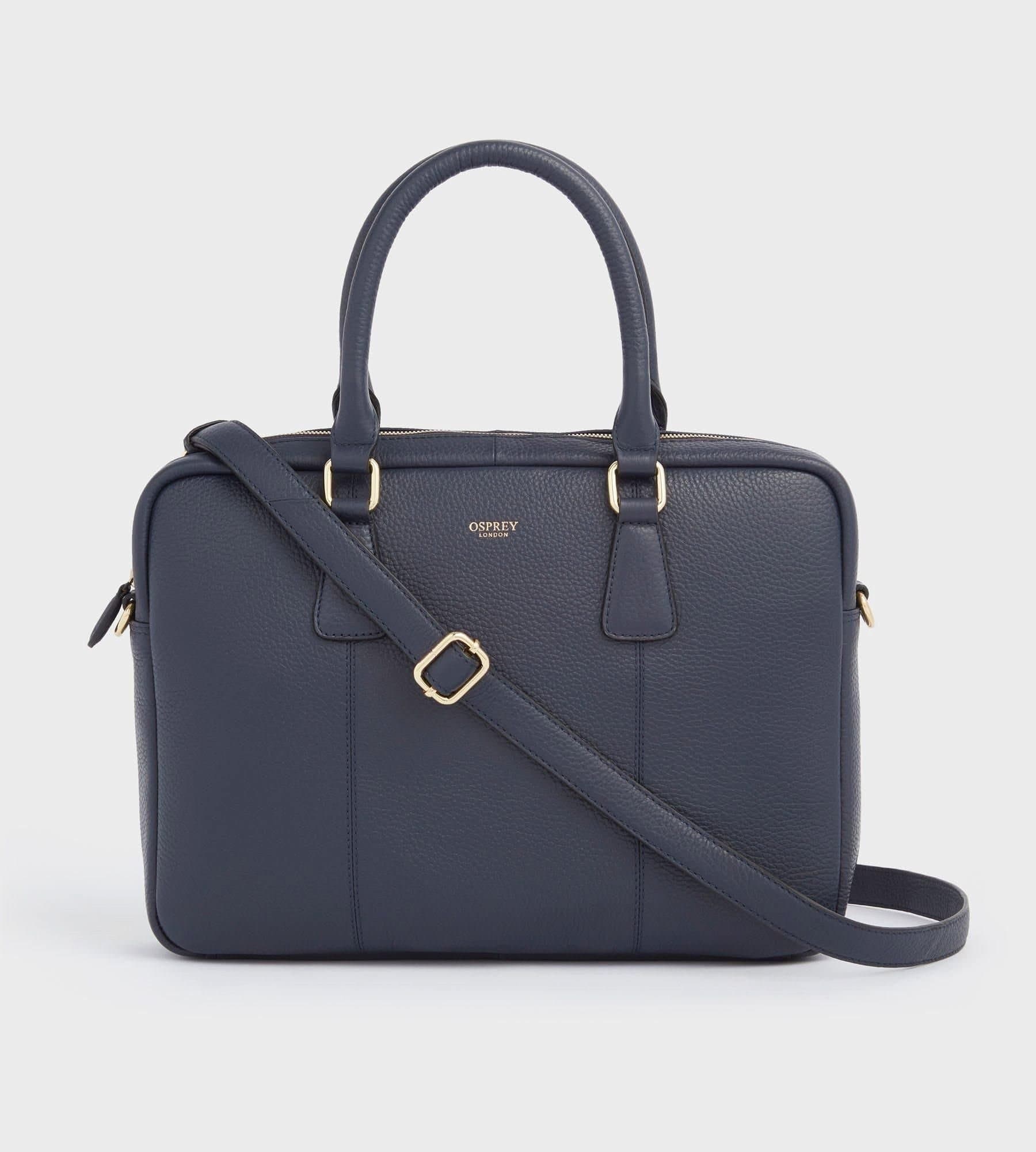 OSPREY LONDON OSPREY LONDON Women's The Adaline Leather Laptop Bag in Navy
