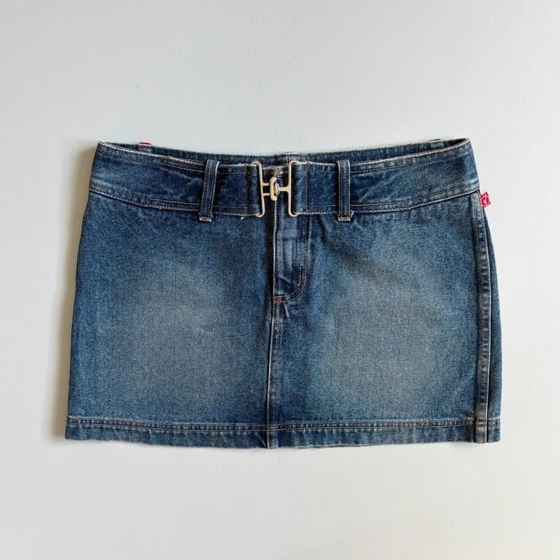 y2k Vintage Y2K low rise denim mini skirt with buckle belt