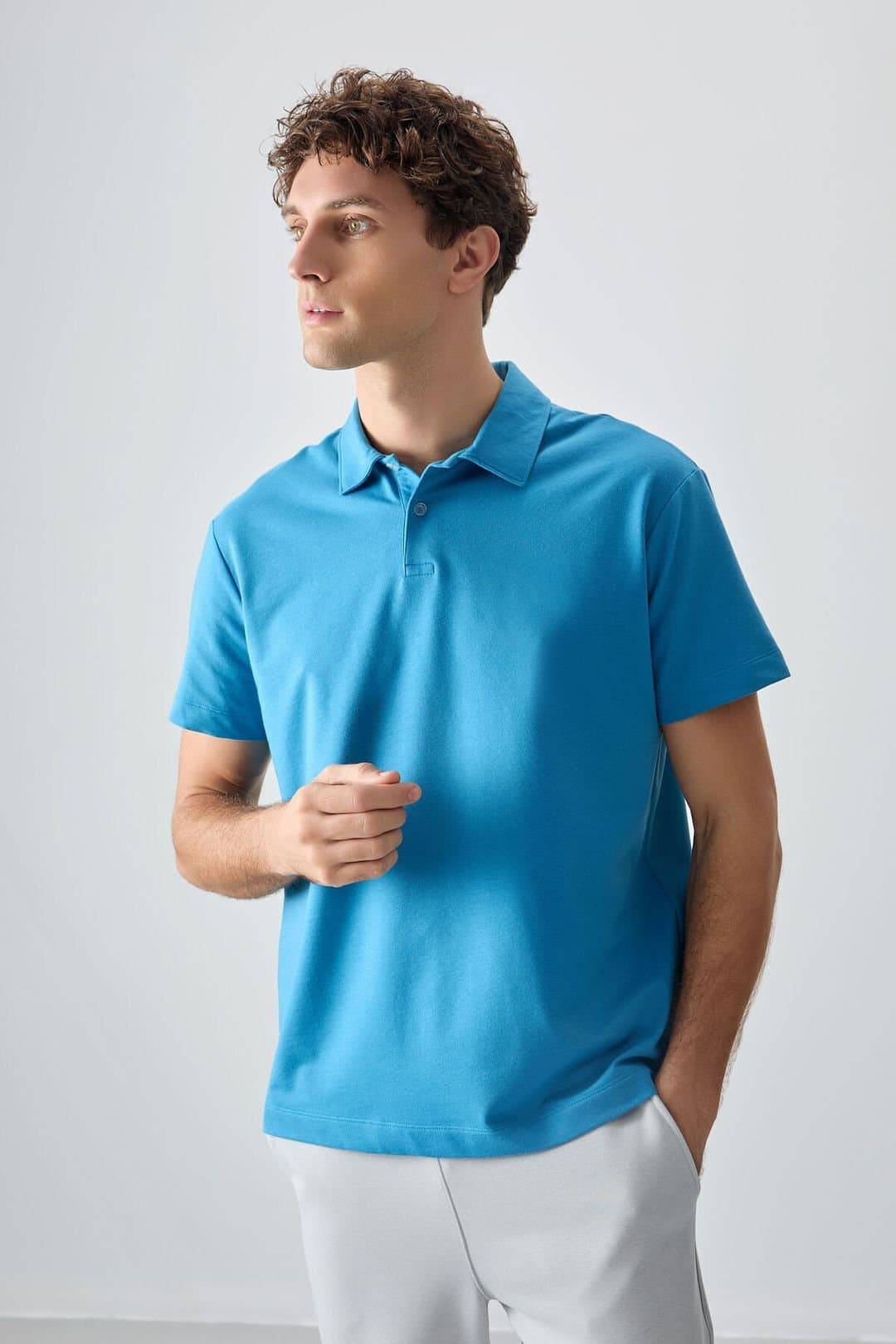 Tommy Life Tommy Life Men's Oversized Polo Collar T-Shirt in Blue