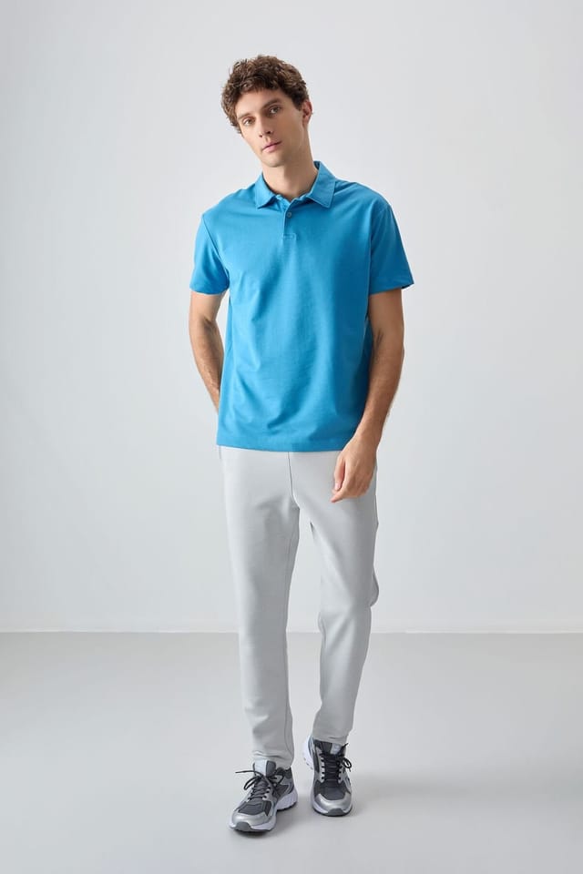 Tommy Life Tommy Life Men's Oversized Polo Collar T-Shirt in Blue - 3