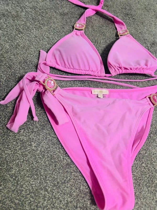 Moda Minx Moda minx med 10-12-14 pink plunge gemstone bikini holiday beach party same day post - 1