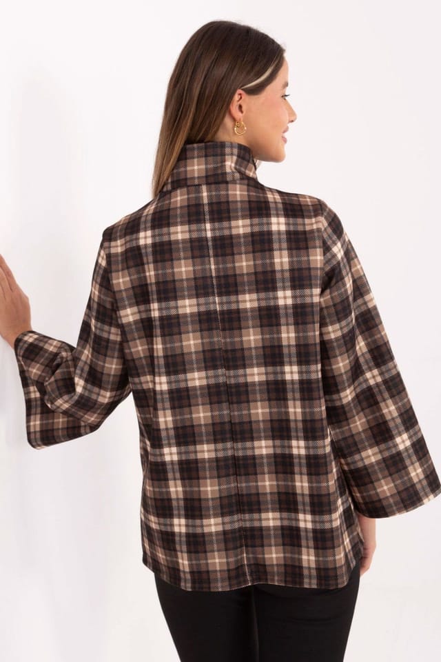 Love Lace Love Lace Women's Timeless Plaid Stand Collar Coat with Buttons in Brown - 3
