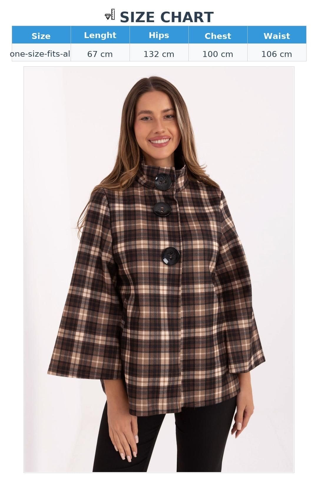 Love Lace Love Lace Women's Timeless Plaid Stand Collar Coat with Buttons in Brown - 4
