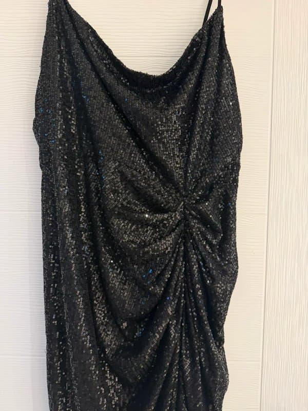 Quiz Quiz Occasion Black Sequin Cowl Neck Ruched Midi Dress Size 18 BNWT