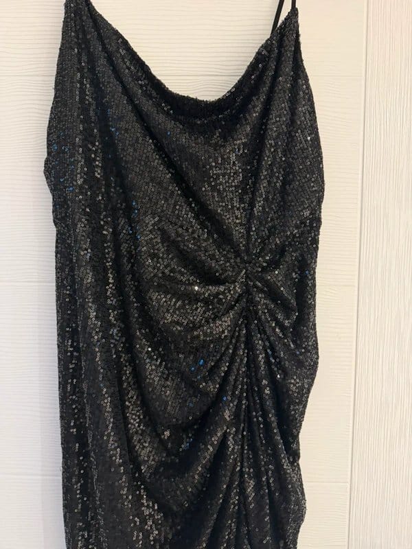 Quiz Black Sequin Cowl Neck Ruched Midi Dress Size 18 BNWT