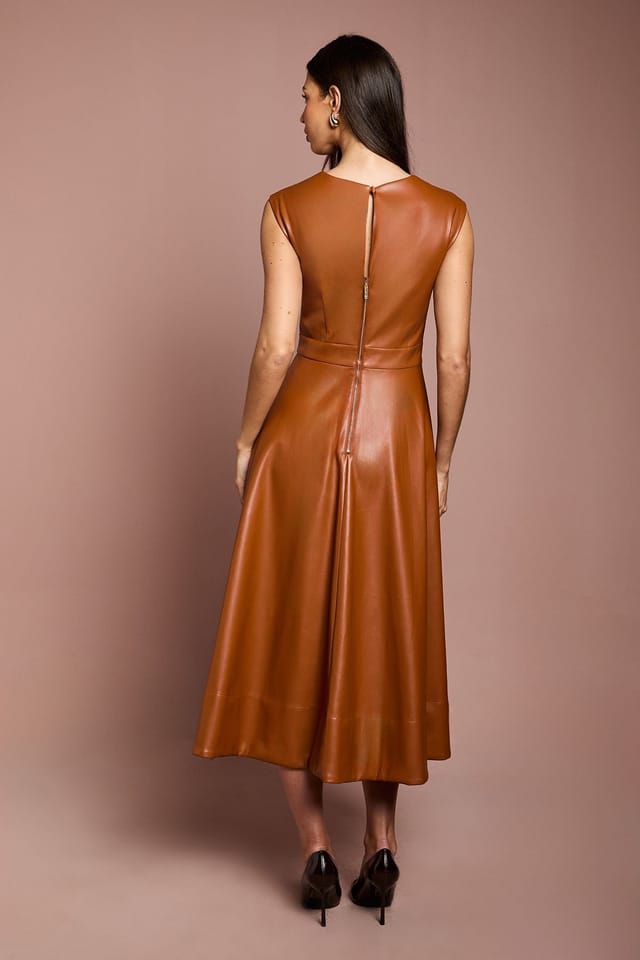 Coast Coast Women's Sweetheart PU Full Skirted Midi Dress in Toffee - 3