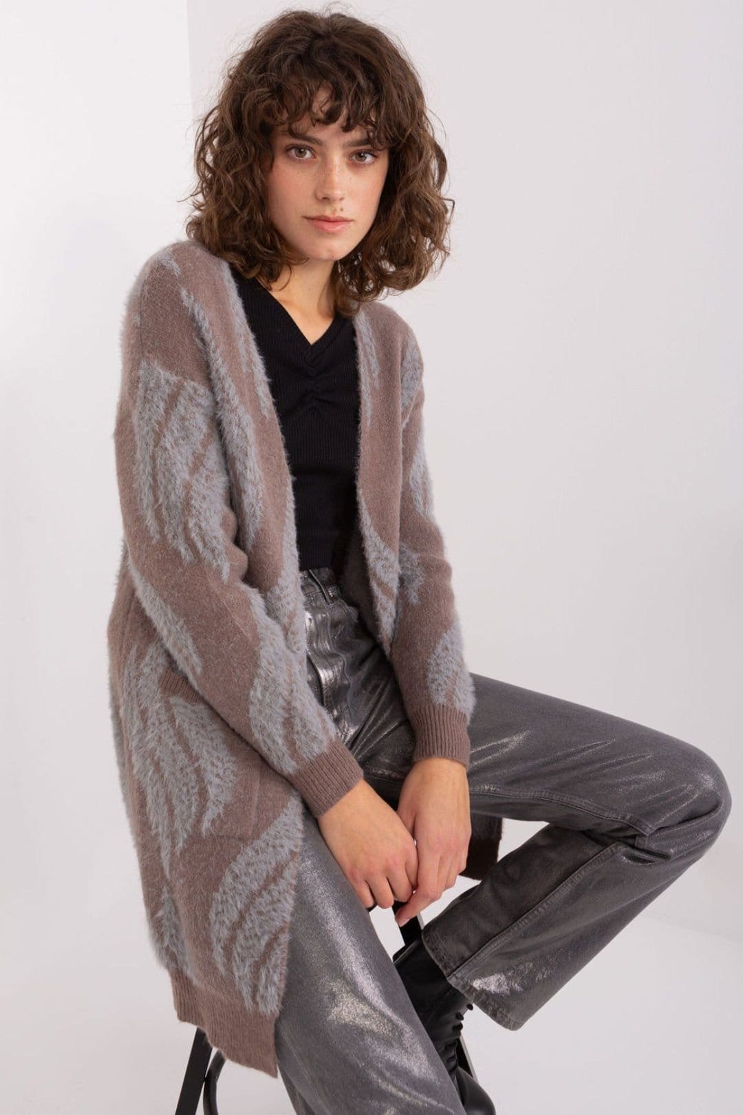 Love Lace Love Lace Women's Variegated Long Sleeve Cardigan Bedspread in Brown - 4