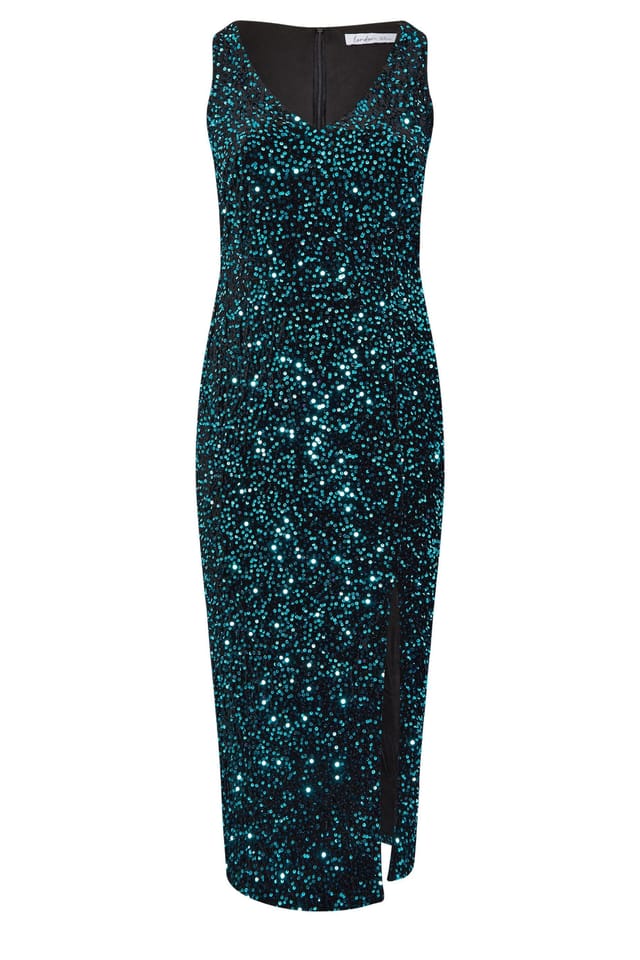 Yours Yours Women's Sequin Velvet Maxi Dress in Green - 2
