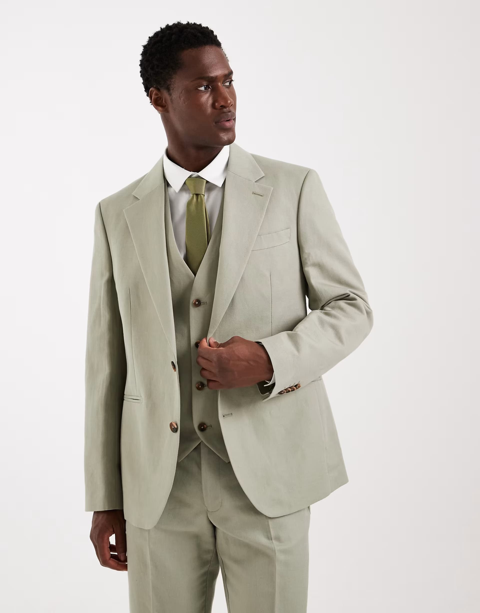 ASOS ASOS DESIGN slim suit jacket in linen rich sage twill