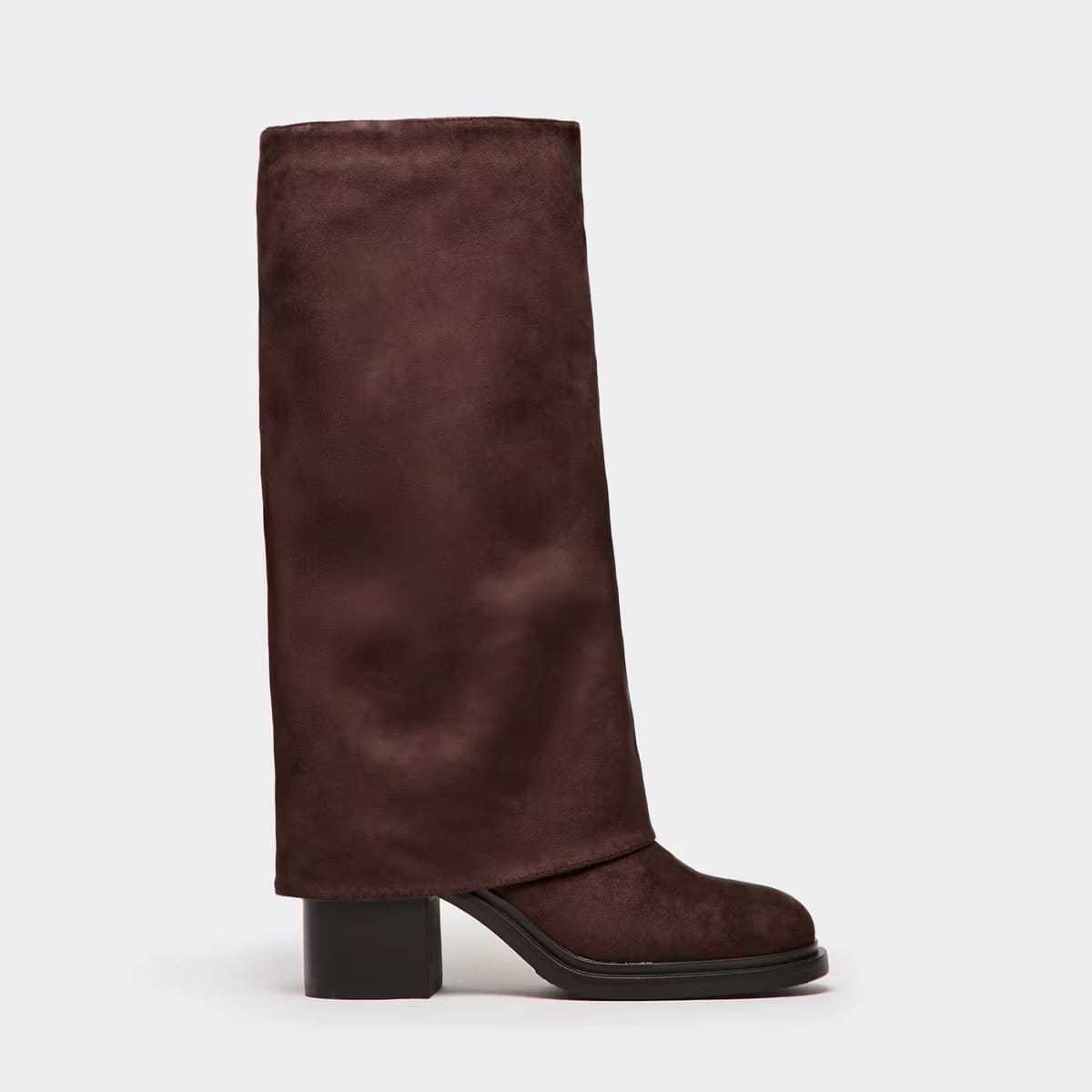 EGO Angola Layered Knee High Chunky Heeled Boot In Brown Faux Suede, Women's Size UK 3 - 1