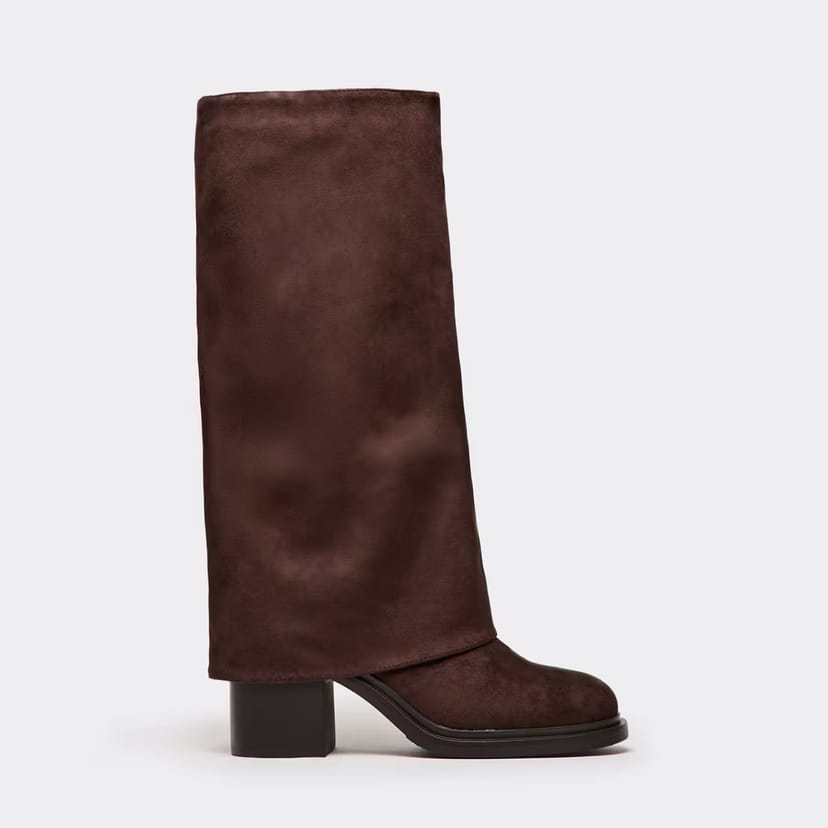 EGO Angola Layered Knee High Chunky Heeled Boot In Brown Faux Suede, Women's Size UK 3 - 1