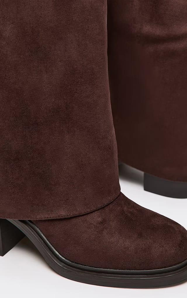 EGO Angola Layered Knee High Chunky Heeled Boot In Brown Faux Suede, Women's Size UK 3 - 2