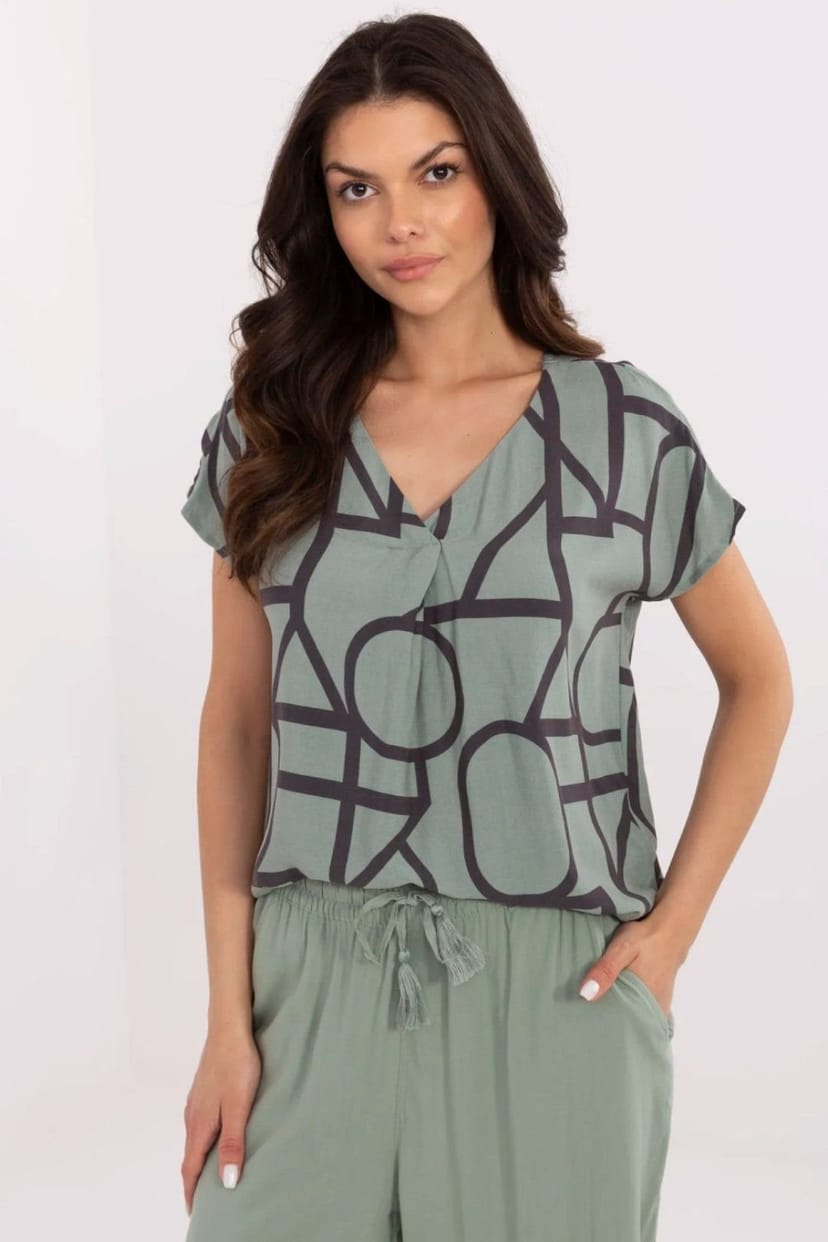 Love Lace Love Lace Women's V Neck Viscose Casual Blouse for Everyday in Green - 1