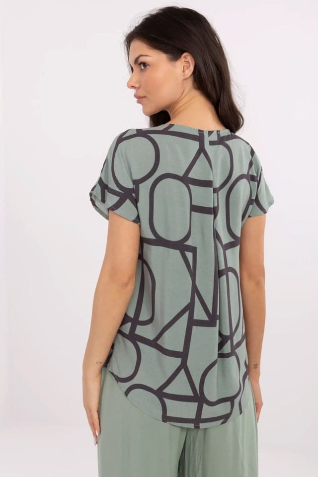Love Lace Love Lace Women's V Neck Viscose Casual Blouse for Everyday in Green - 3
