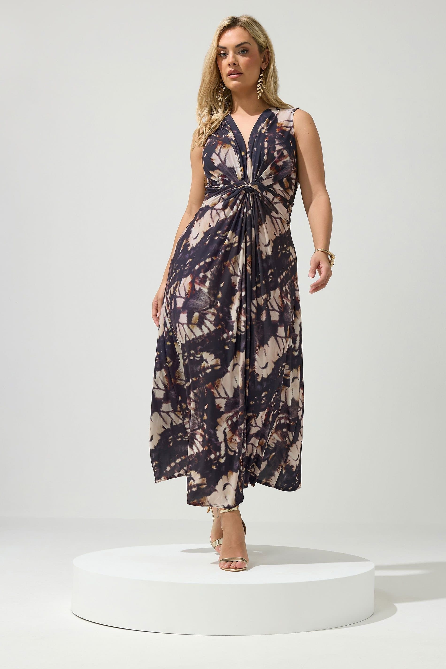 Yours Yours Women's Abstract Knot Detail Dress in Dark Brown