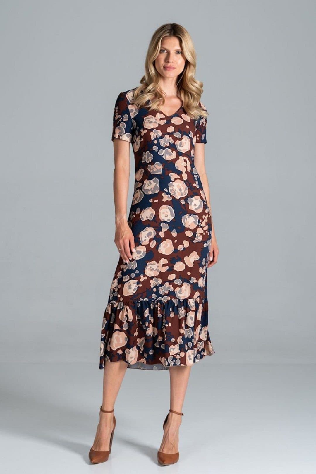 Love Lace Love Lace Women's Sweetheart Neck Midi Dress Short Sleeve Flounce