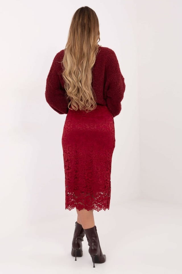 Love Lace Love Lace Women's Elegant Lace Midi Skirt with Elastic Waist Style 221998 in Red - 3