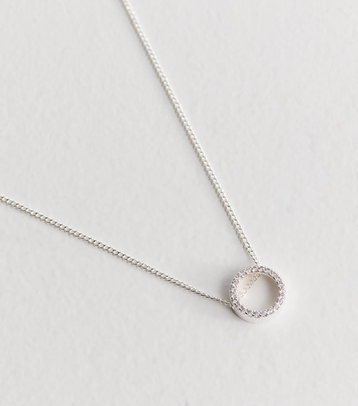 New Look Silver Tone Cubic Zirconia Circle Pendant Necklace New Look