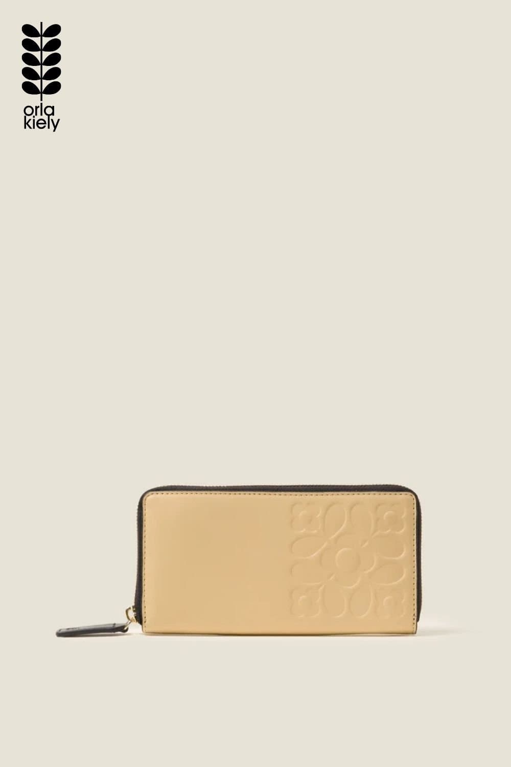 Orla Kiely Orla Kiely Women's Forget Me Not Leather Wallet - Tile Emboss Cream in Beige