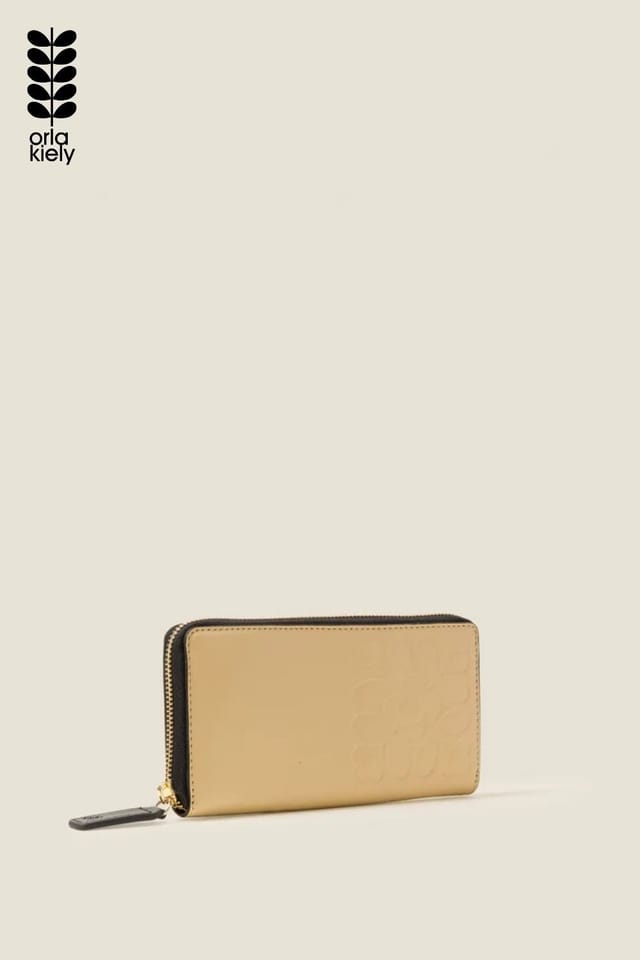 Orla Kiely Orla Kiely Women's Forget Me Not Leather Wallet - Tile Emboss Cream in Beige - 2