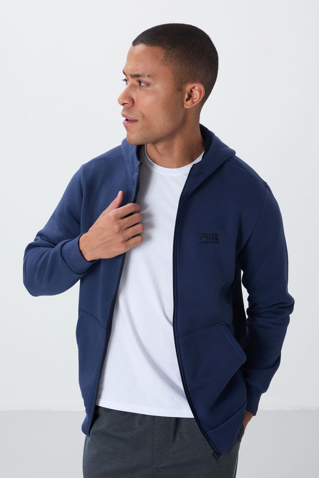 Tommy Life Tommy Life Men's Hooded Zip Sweatshirt in Navy - 4