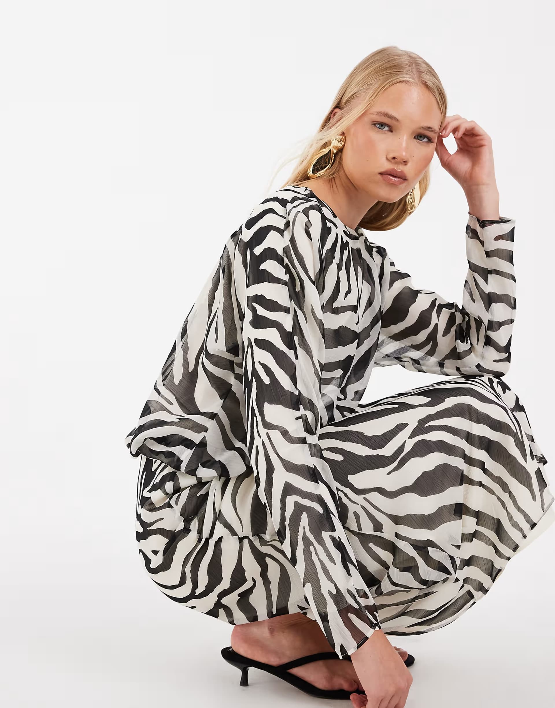 ASOS ASOS DESIGN slash neck long sleeve maxi dress in zebra print