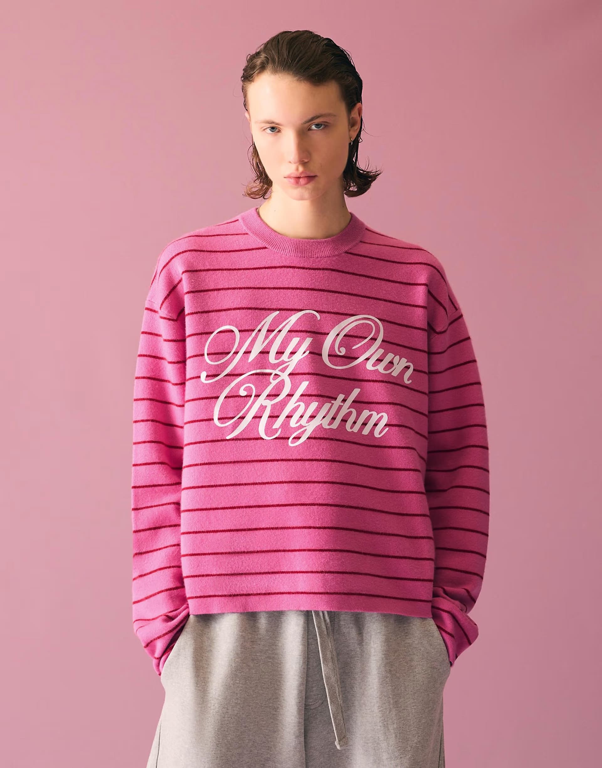ASOS Bershka Stripe print jumper in pink