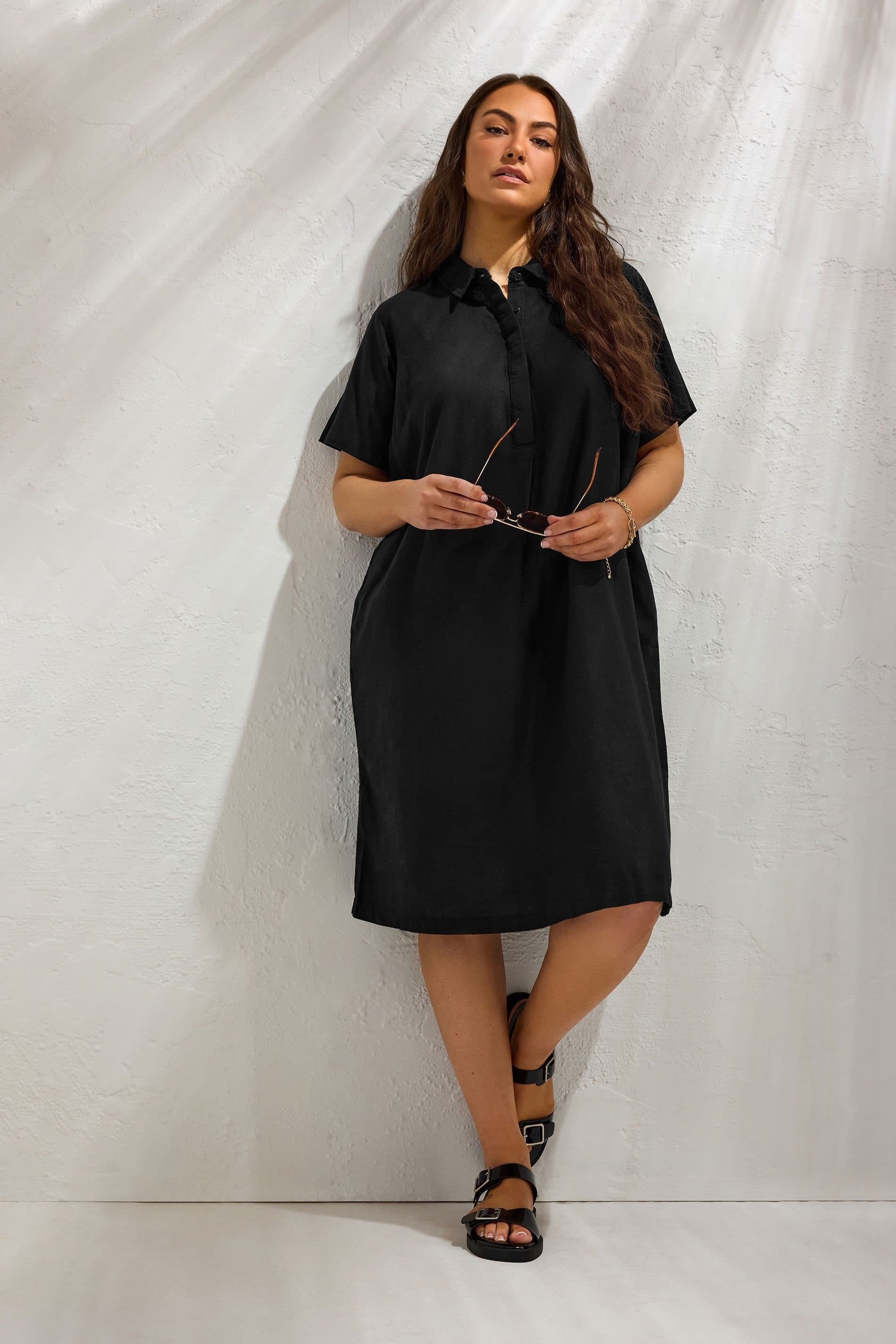 Evans Evans Women's Premium Linen Shirt Dress in Black