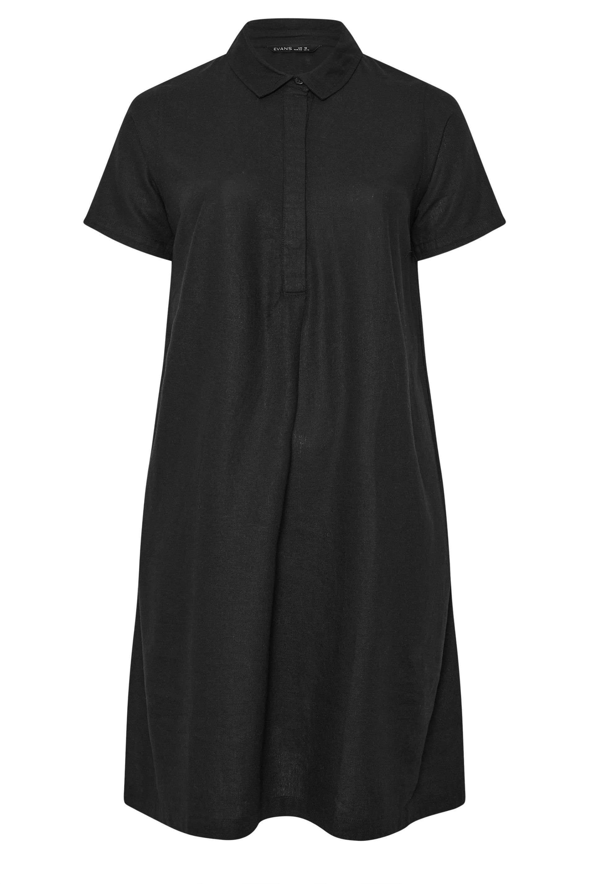 Evans Evans Women's Premium Linen Shirt Dress in Black - 2