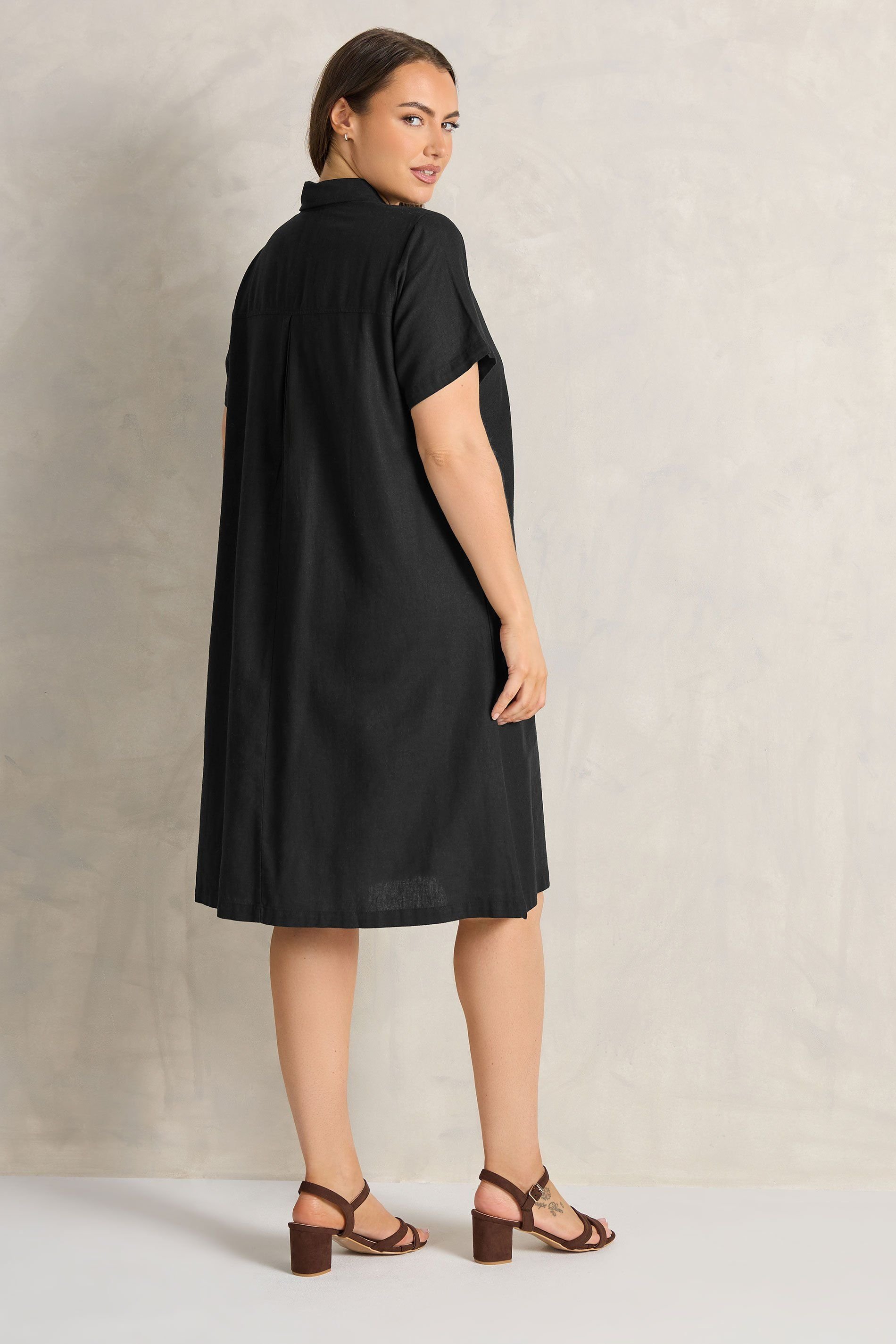 Evans Evans Women's Premium Linen Shirt Dress in Black - 3