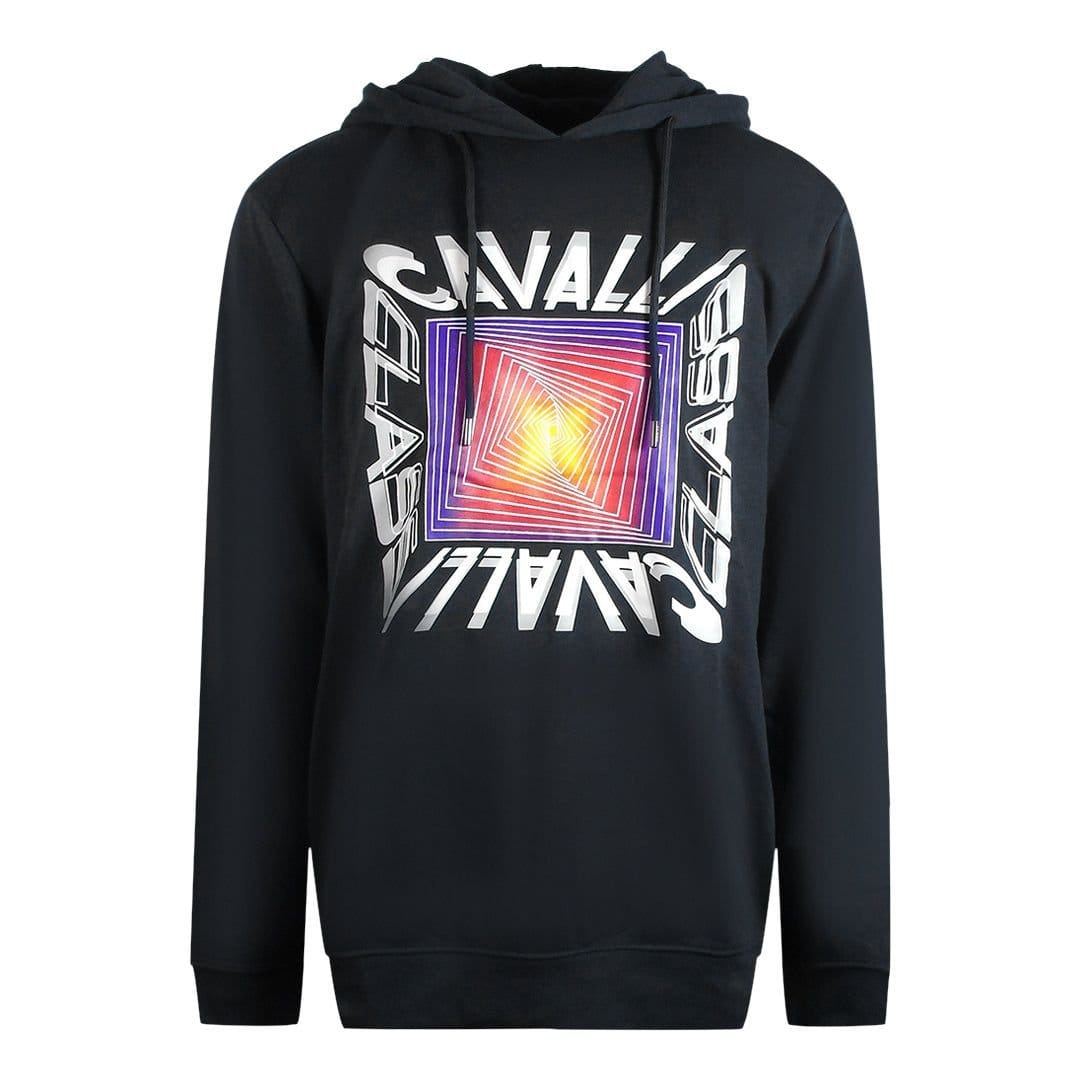 Cavalli Class Cavalli Class Men's Asymmetric Box Design Black Hoodie - 1