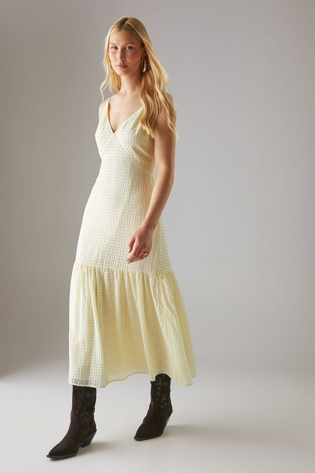 Warehouse Warehouse Women's Check Organza High Apex Strappy Midi Dress in Yellow - 2